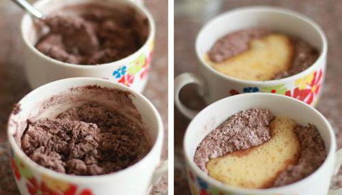 wie man den korrekten kleinen Kuchen in einer Mikrowelle in einer Tasse mit Kakao kocht