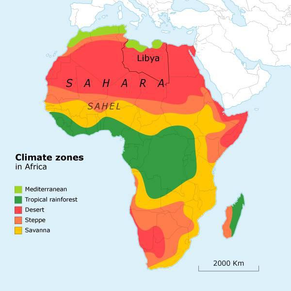 Klimazonen von Afrika. Karte der Klimazonen Afrikas